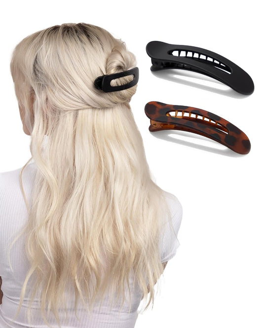 Kitsch Flat Hair Clips for Women - Strong Hold, No Slip Grip Flat Claw Clips For Secure and Comfortable Look | Durable Recycled Plastic Hair Accessories | Ideal Gifts for Women - Black & Tortoise, 2pc