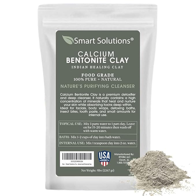SMART SOLUTIONS Calcium Bentonite Clay Food Grade, 5 lb Pure Indian Healing Clay - All Natural for Internal and External Use | DIY Facial Treatments, Deodorants, Hair Masks