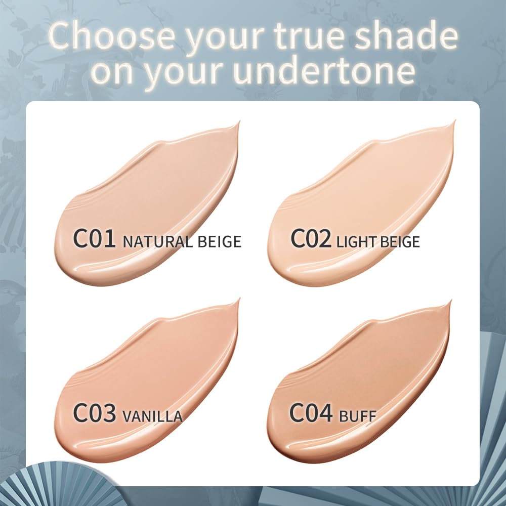 Catkin Phoenix Cushion Foundation Buildable Coverage Anti-Aging Serum Makeup, Sheer Satin Finish, Refill Included, Light Beige 0.46 Oz x 2, C01 NATURAL