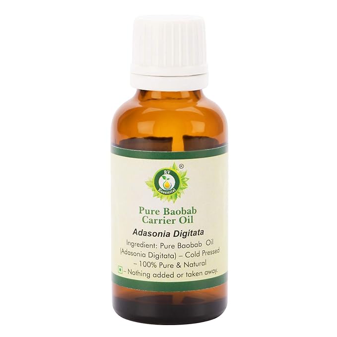 R V Essential Baobab Oil | Adansonia Digitata | for Face | for Dry Skin | for Hair, Scalp Massage, Body, Lips, Nails, Moisturizing, Unrefined | 100% Pure Natural | Cold Pressed | 30ml | 1.01oz