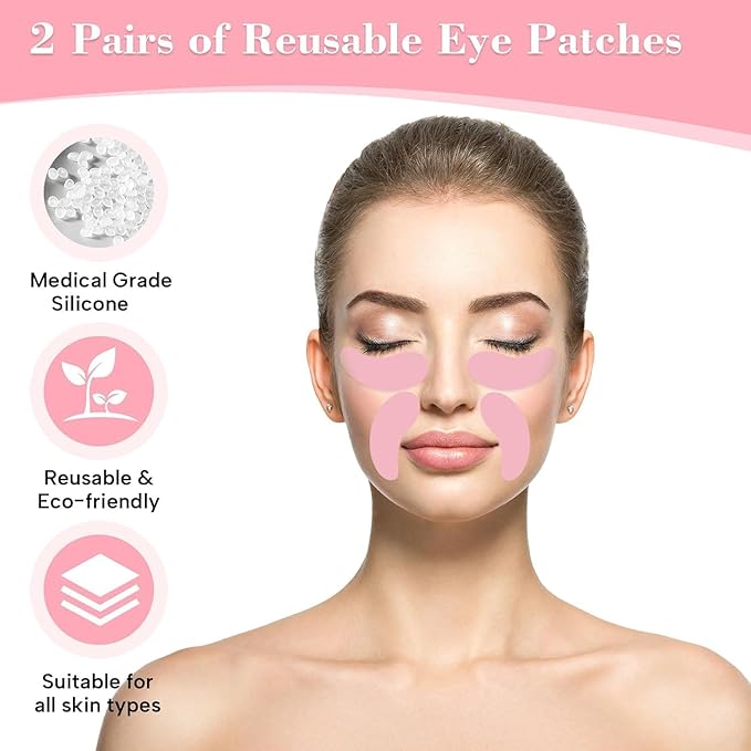 Under Eye Patches Silicone2 Pcs Reusable Eye Patches, Plump Fine Lines & Wrinkles with Metal Eye Cream Applicator, Tin Case