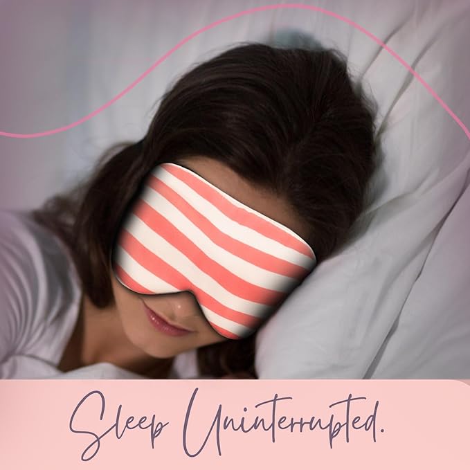 CELESTIAL SILK Mulberry Silk Sleep Eye Mask with Adjustable Elastic Strap (Normal - Adjustable, Pink/White Stripe)