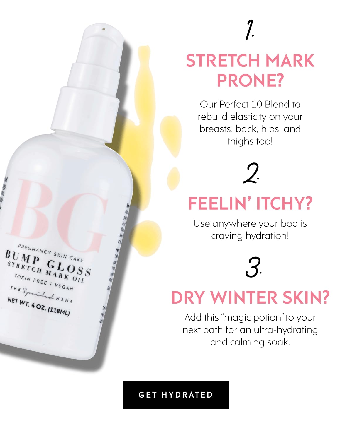 Bump Gloss Stretch Mark Belly Oil | Non-greasy for Stretch Mark Prevention | Increases Skin Elasticity | Toxin-free |