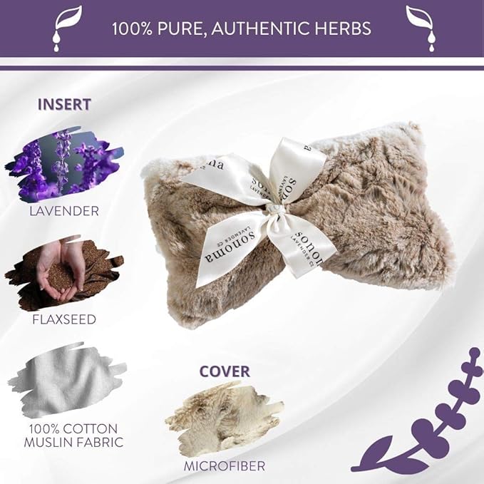 Sonoma Lavender Spa Mask, Heatable/Chillable Aromatherapy Eye Pillow with Lavender Infused Flaxseed Insert, Eye Compress for Stress Relief with Removable and Washable Cover (Arctic Circle)