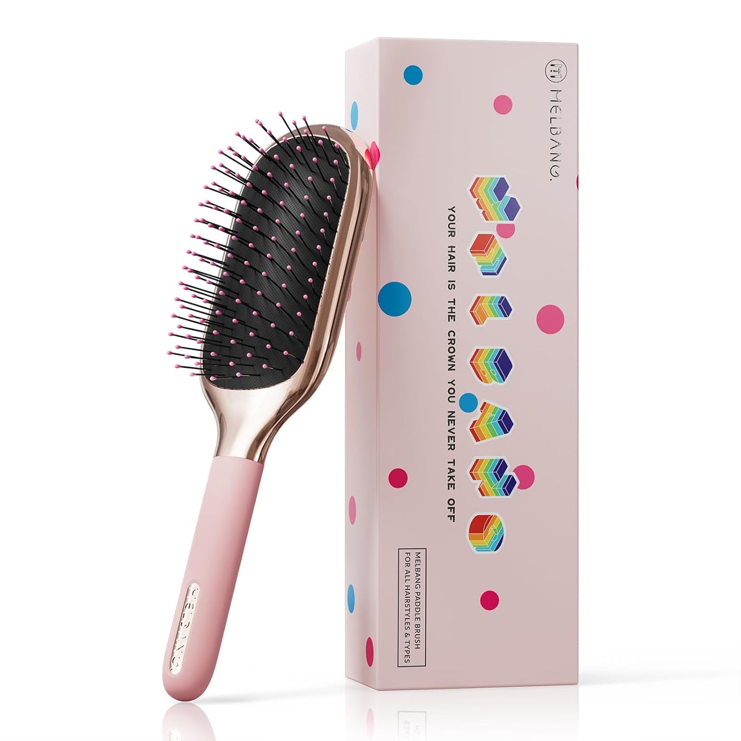 MELBANG Paddle Hair Brush（Soft Bristles） – Pink Hair Brush for Women & Men, Adults & Kids, Ideal for Thin, Damaged Hair, Wet & Dry Use, Detangling & Smoothing Brush