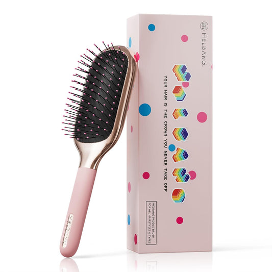 MELBANG Paddle Hair Brush（Soft Bristles） – Pink Hair Brush for Women & Men, Adults & Kids, Ideal for Thin, Damaged Hair, Wet & Dry Use, Detangling & Smoothing Brush