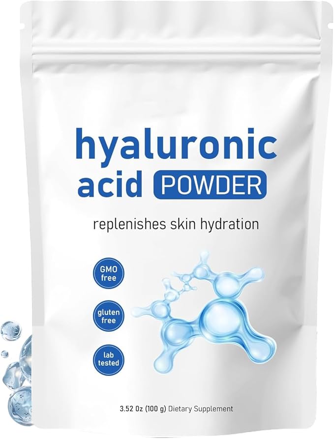 Hyaluronic Acid Powder, Hyaluronic Acid Powder for Skincare, Low Molecular Weight, Water Soluble Hydrating Ingredient for Skin Moisture, Vegan Cosmetics Grade, 100g (1pc)
