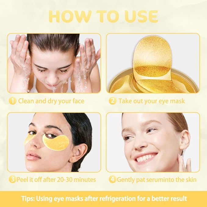 AMY'S DIARY 24K Gold Eye Mask Under Eye Patches (30 Pairs)- Puffy Eyes & Dark Circles Treatments,Reduce Under Eye Bags and Smooth Wrinkles,Eye Skin Care Pads With Collagen (Gold Snail)