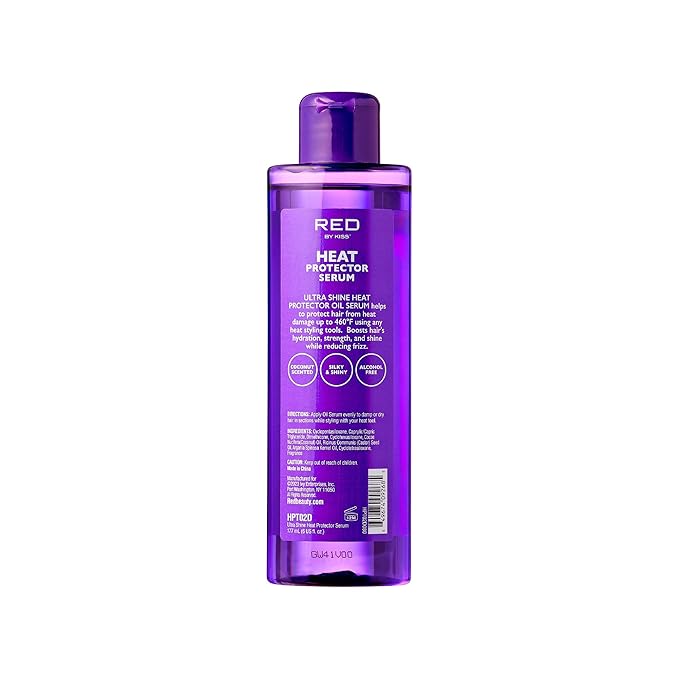 Red by Kiss Heat Protector Hair Styling Serum, Thermal Protection Ultra Shine Oil Serum, Protects Hair form Heat Damage, Anti Frizz Strengthening Hydrating (6 Fl Oz)