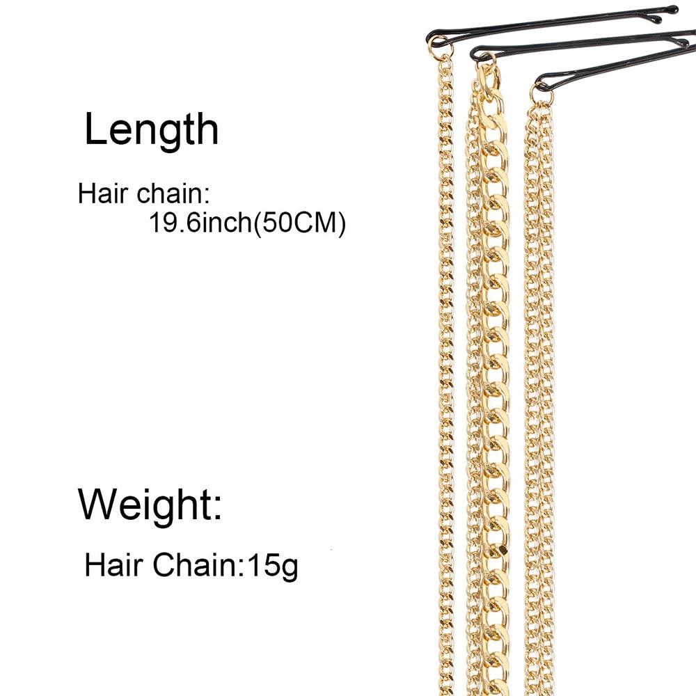 6PCS Dreadlocks Metal Tassel Ponytail Multi-Strand Hair Chain Prom Party Concave styling hair accessories hair extension chain with clip for girls and women(gold)
