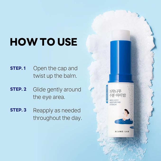 ROUND LAB Birch Juice Moisturizing Glow Eye Balm Stick 0.35 oz– Hydrating Multi Balm for Dark Circles, Puffiness | Anti Wrinkles | On the Go Anti-Aging Care | Korean Skincare