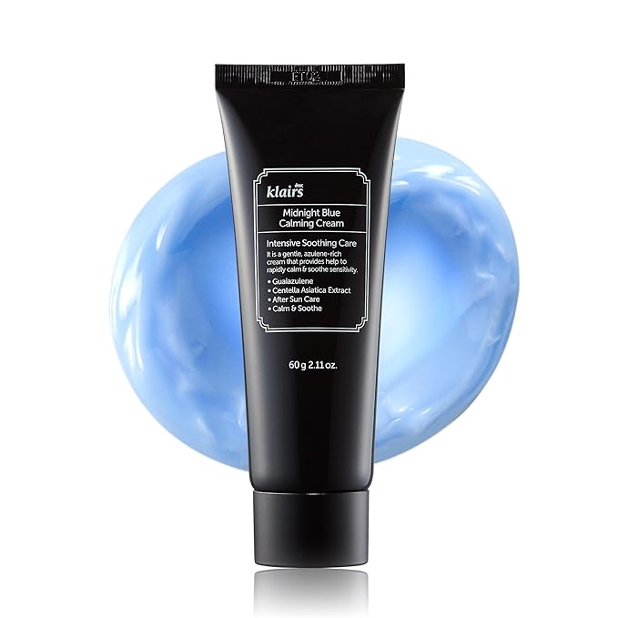 DearKlairs Midnight Blue Calming Cream, Soothing, Redness Relief Moisturizer, Hydrating, Fast Absorbing, Light Texture for Easy Use, For Oily Skin, Sensitive Skin Friendly (2 Ounce (Pack of 1))
