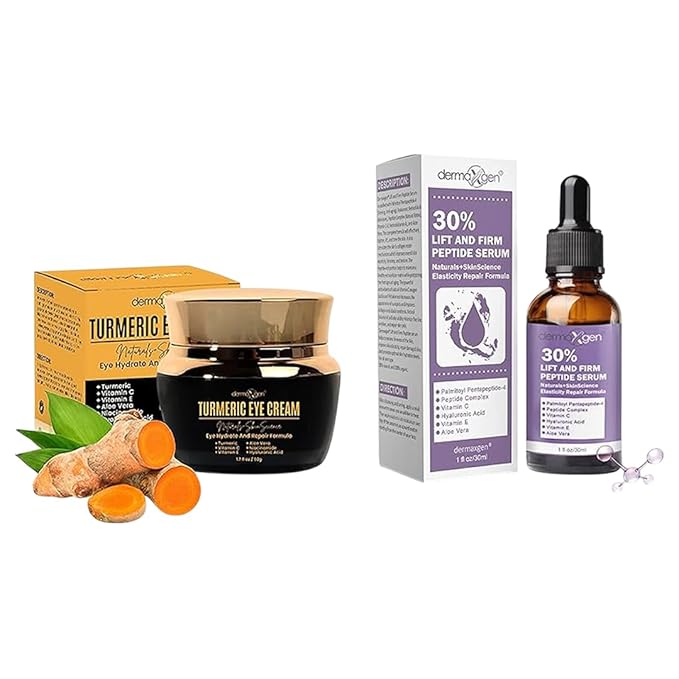 Hydrating Eye Cream & Peptide Serum Set – Turmeric + Vitamin C Eye Cream & Peptide Complex Face Serum with Hyaluronic Acid, Aloe Vera & Vitamins C+E – Nourishing Skincare Duo for a Refreshed Look