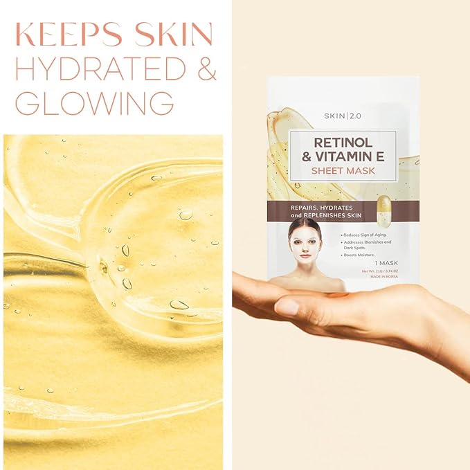 Retinol and Vitamin E Beauty Value Set - Serum, Moisturizer, Under Eye Pads & Face Sheet Masks