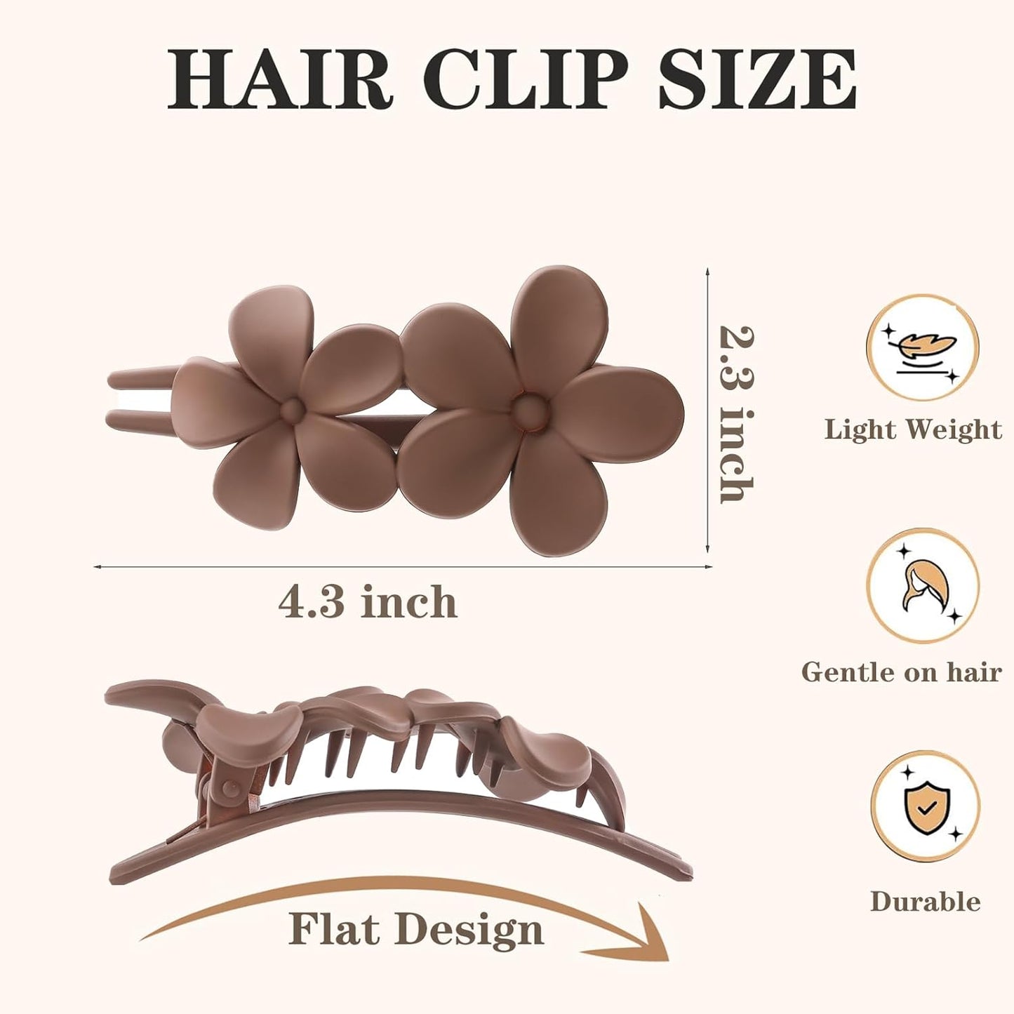 5 Pcs Flat Hair Clips, 2 Styles Large Lay Flat Claw Clips for Women Girls,Strong Hold Non-slip Matte Hair Claws for Thick Thin Hair(Brown&White)