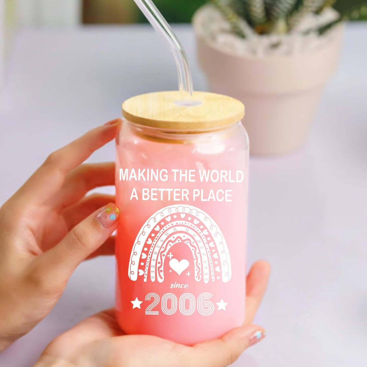 19th Birthday Gifts for Girls Gifts for 19 Year Old Female 19 Year Old Birthday Cups 2006 Birthday Present 19th Birthday Party Decorations Gifts Ideas Cute Glass Cups with Lids and Straws 16 Oz