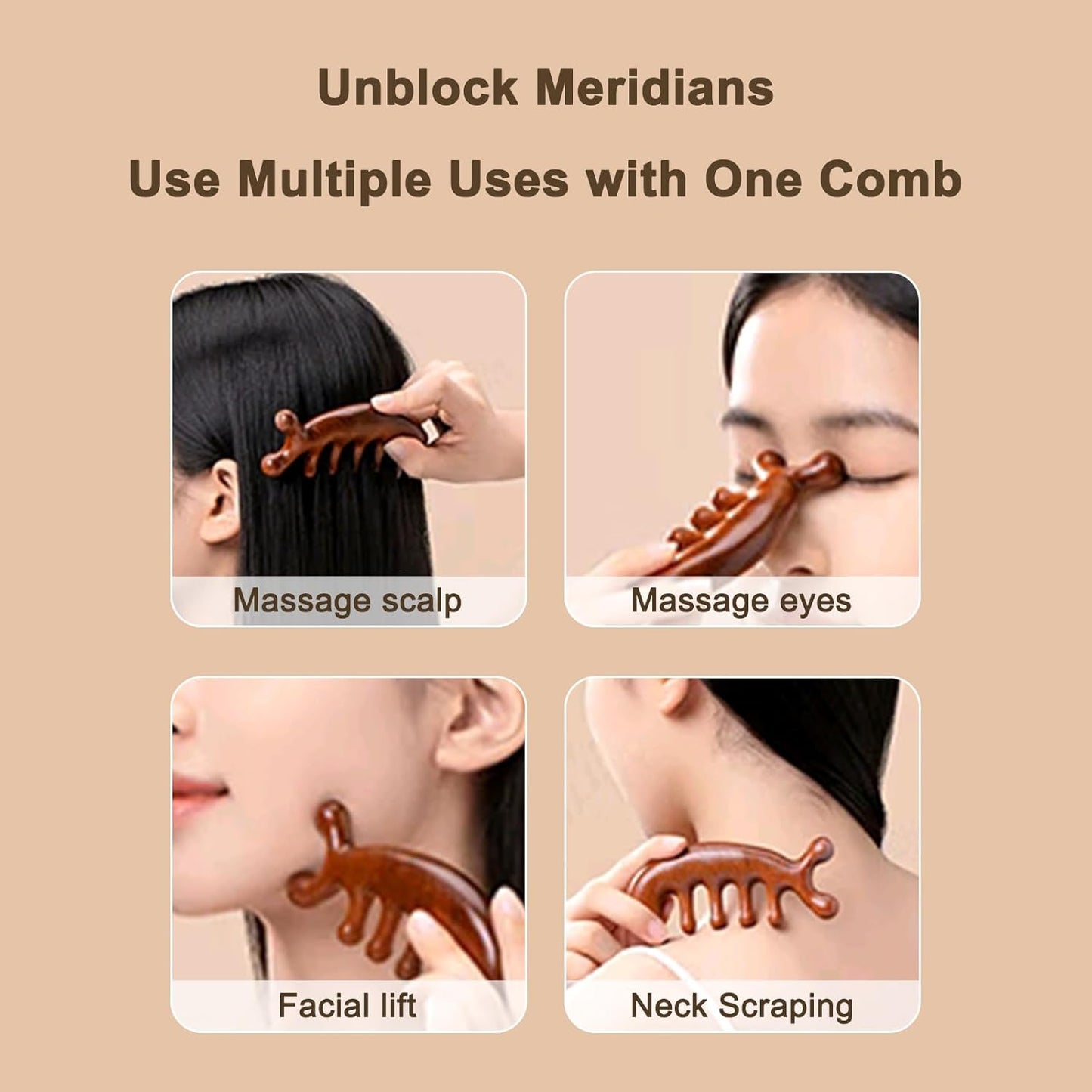 Wooden Scalp Massager Comb & Head Massage Tool,Scalp Gua Sha Wooden Hair Combs for Women and Men (DolphinWave)