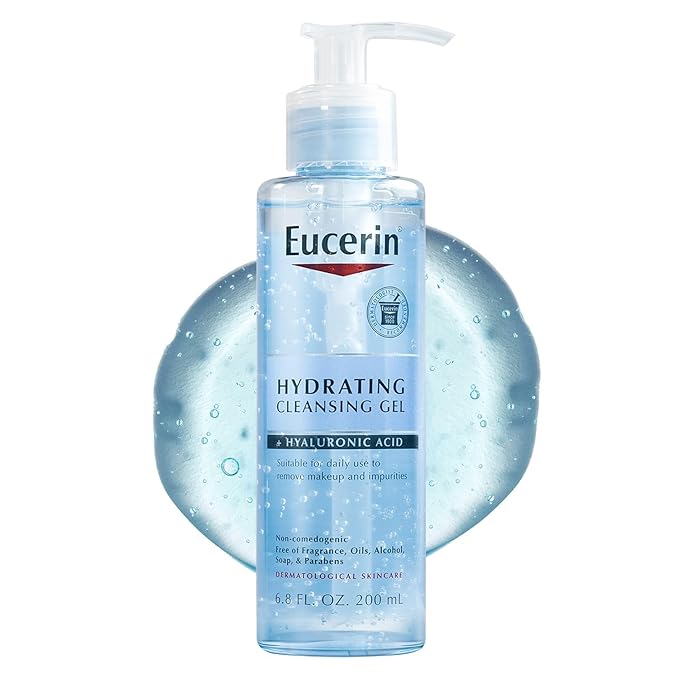 Eucerin Hydrating Cleansing Gel, Daily Face Wash and Makeup Remover Formulated with Hyaluronic Acid, 6.8 Fl Oz Bottle