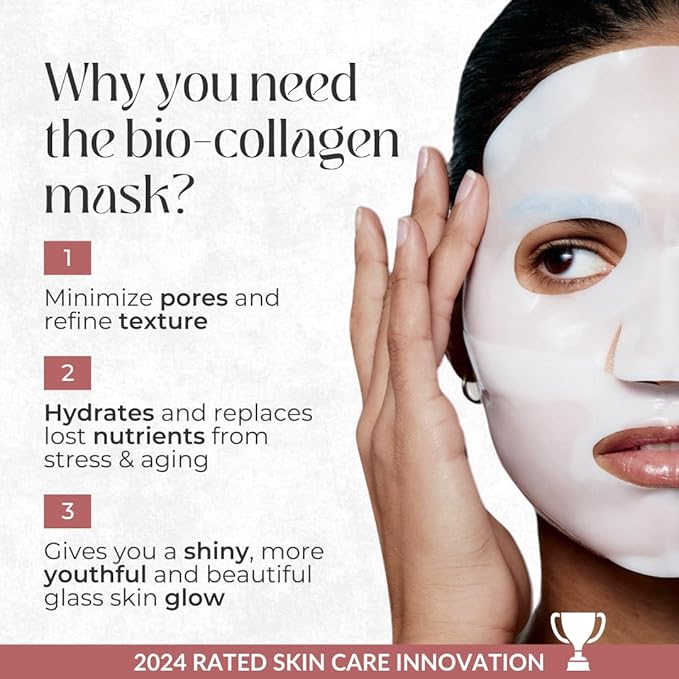 Bio Collagen Face Mask – Hydrating & Anti-Aging Korean Collagen Sheet Masks, Deep Hydration, Smooths Fine Lines, Overnight Face Mask for Radiant Skin (16 pcs)