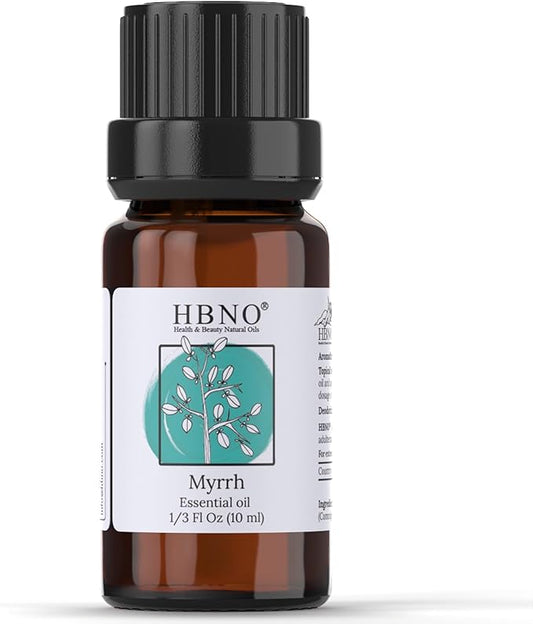 HBNO Myrrh Essential Oil - 1/3 oz (10 ml) Travel Size - Natural Myrrh Oil - Perfect for Cleaning, Aromatherapy, DIY, Soap and Diffuser - Myrrh Essential Oils