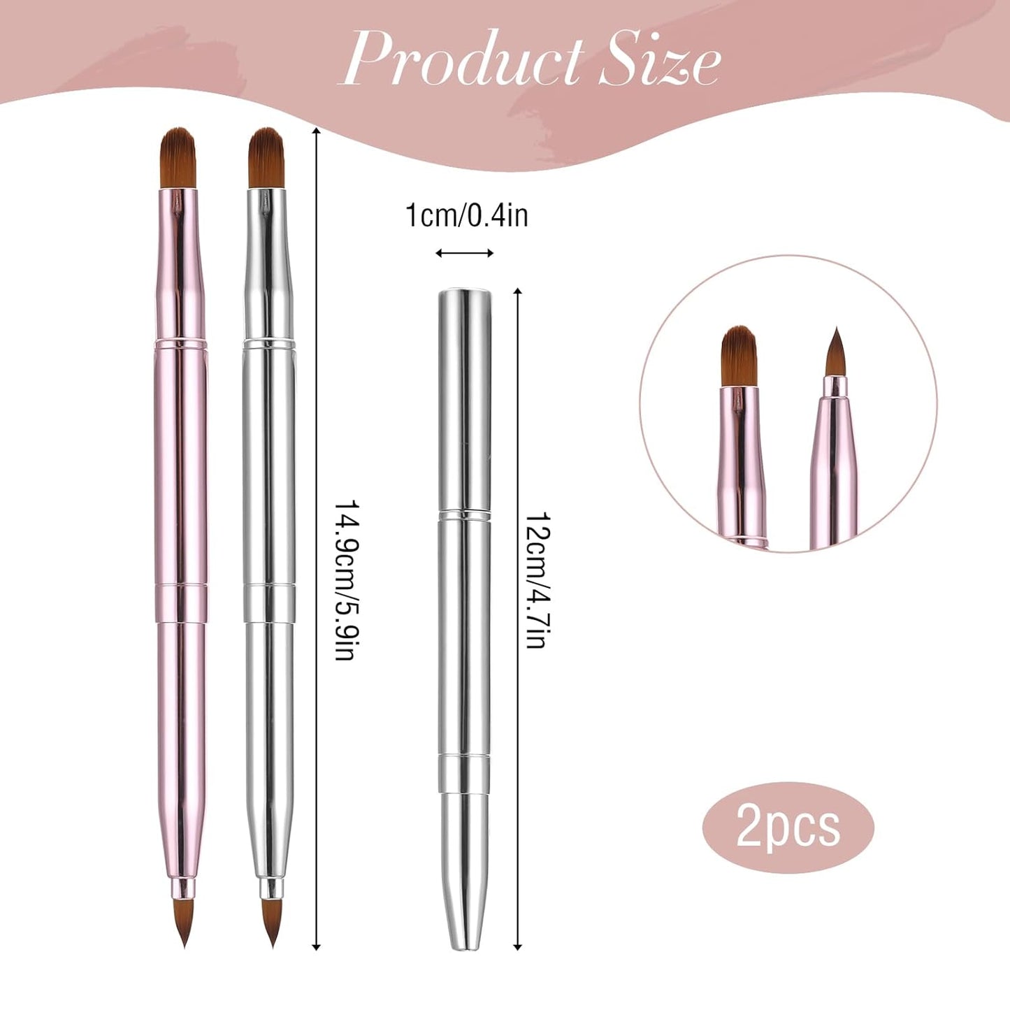 2 Pack Retractable Lip Brush for Lipstick, Double-Ended Lip Makeup Brushes Retractable with Cap Lip Gloss Lipstick Brush Applicator Travel