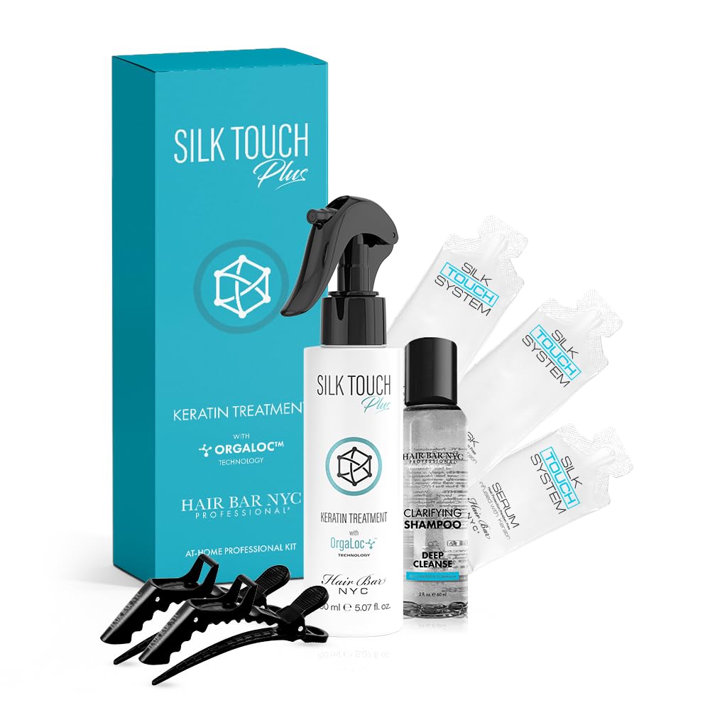 Hair Bar NYC DYI Silk Touch Plus Keratin Smoothing Treatment Home Kit - Vegan & Formaldehydee Free, Made in Italy (For All Hair Types) Up to 2 Applications, Lasts up to 5 months