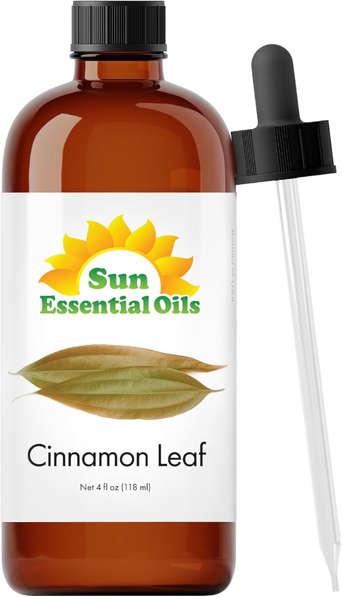 Sun Essential Oils Cinnamon Leaf Essential Oil 4oz Bottle for Humidifier, Diffuser, Soaps, Candles, Aromatherapy, Home Care, and Soap Making