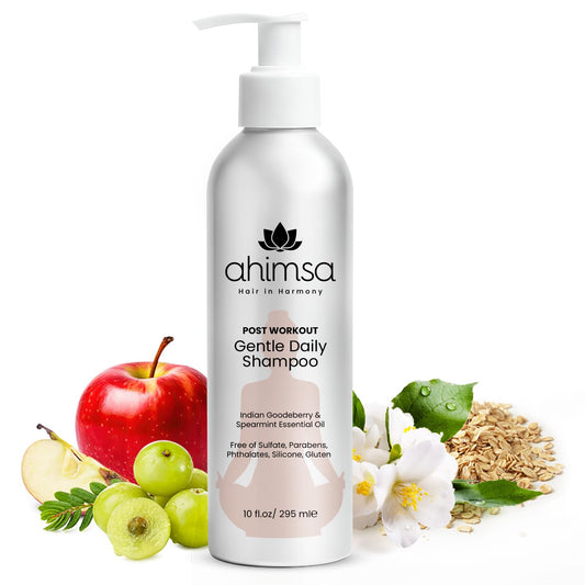 Ahimsa Gentle Daily Shampoo, Organic and Gentle Hydrating Shampoo for Dry, Curly & Color Treated Hair, Moisturizing Shampoos for Daily Use with Indian Gooseberry & Jasmine Essential Oil, Made in USA