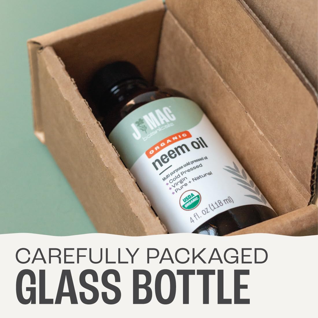 J Mac Botanicals Organic Neem Oil for Skin (4 oz Glass Bottle NO Dropper) - 100% Pure Concentrate Undiluted for Hair and Plants - Essential, Cold Pressed