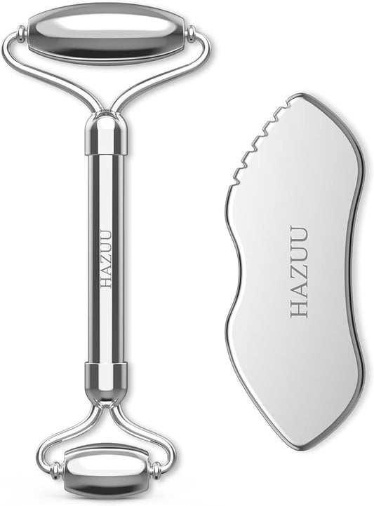 Stainless Steel Gua Sha & Face Rollers - Metal Roller for Eyes & Neck, Anti-Aging Facial Massage Tools, Gua Sha Facial Tool Kit (JGS-1)