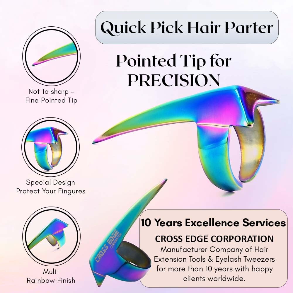 Quick Hair Braiding Tools Braid Aid Finger Parting Tool - Stainless Steel Stitch Hair Braiding Tools for Beginners Durable Braid in Dreadlock & Installation of Human Hair Extensions (2pcs Rainbow)