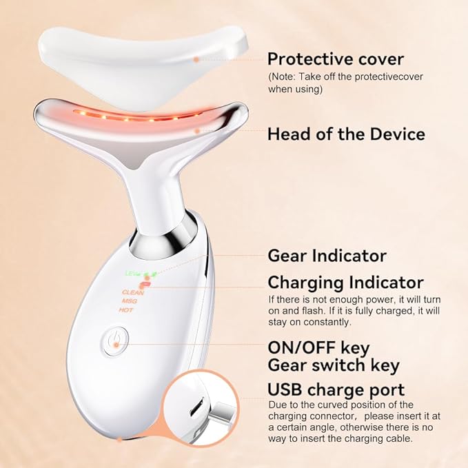 Neck Face Massager, Facial Massager 3 Color Mode, Face Sculpting Tool for Skin Care with Thermal and Vibration (Whtie)