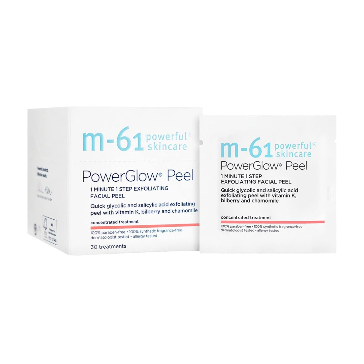 m-61 PowerGlow Peel | Exfoliating Facial Peel With Glycolic, Salicylic Acid. 1 Minute, 1 Step - 30 Treatments