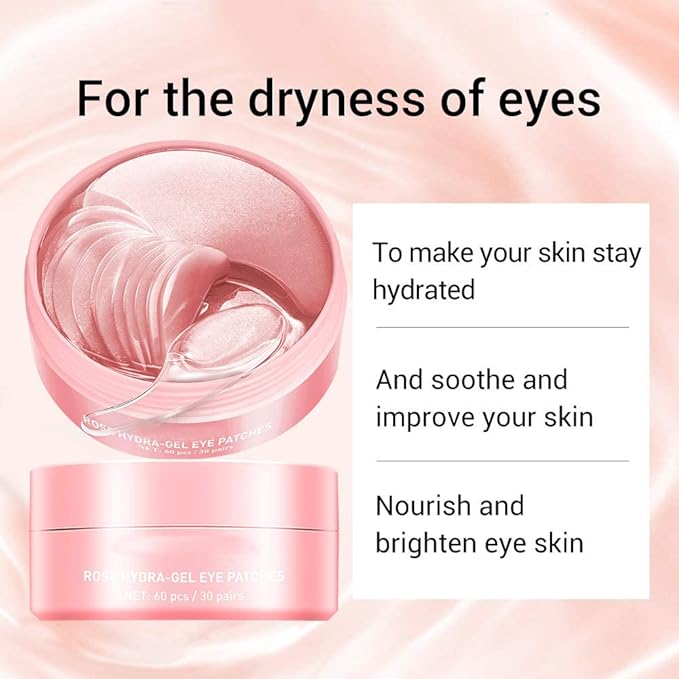 AKARY Eye Patches Rose Hydra-Gel Eye Mask Sheet Lady Skin Care Pad Remove Fine Lines Smooth Repair the Eyes Skin, Under Eye Gel for Moisturizing and Relieving, Firm the Look of the Eye Area