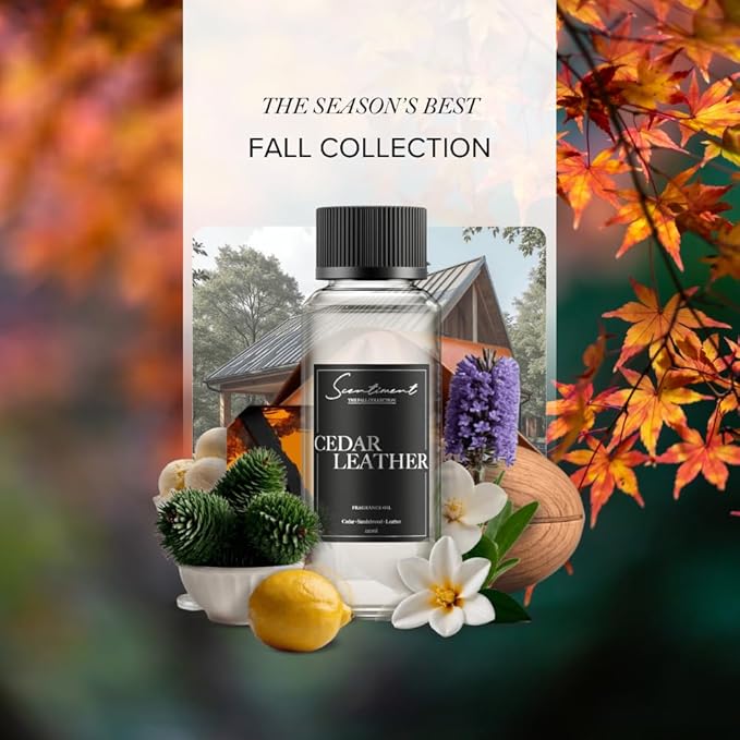 Cedar Leather Fall Collection Diffuser Oils | Aromatherapy Home Fragrance | Luxurious Scent with Lemon, Jasmine Sandalwood, Amber, Lavender, Vanilla, & Musk (500ml)