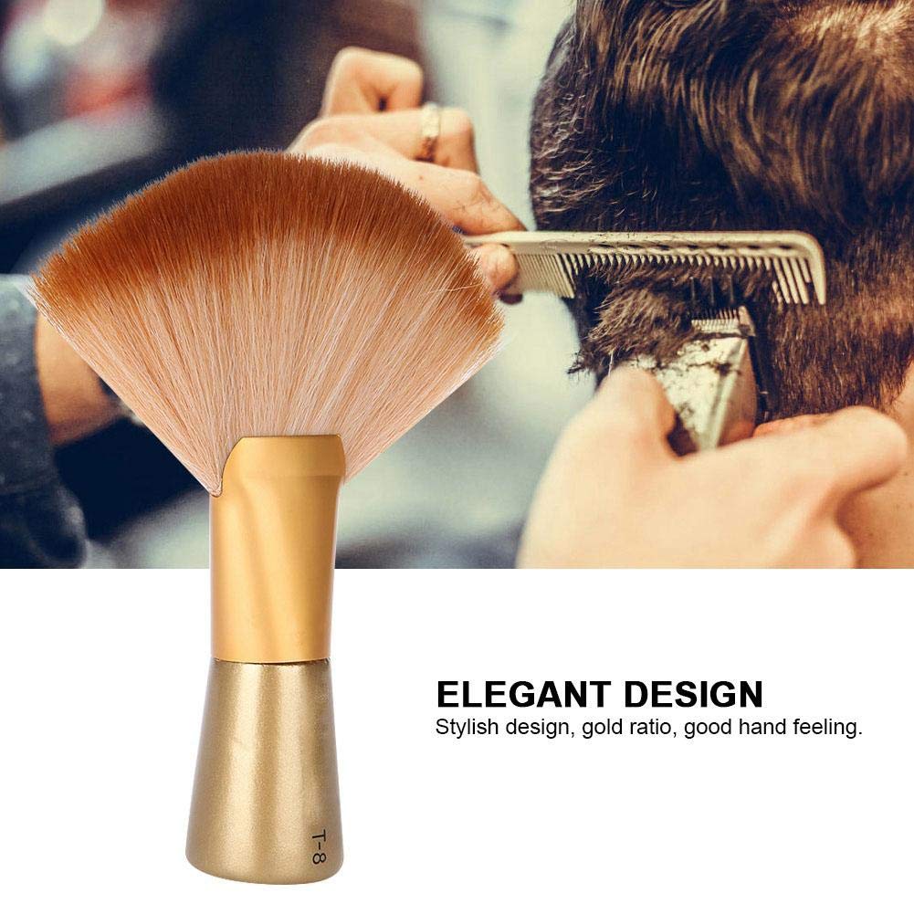 Neck Duster, Soft Large Fan Shaped Barber and Salon Brush, Gold Long Brush Hair Face Hair Cleaning Brush Hair Cutting Tools, for Cleansing Face and Neck Hair