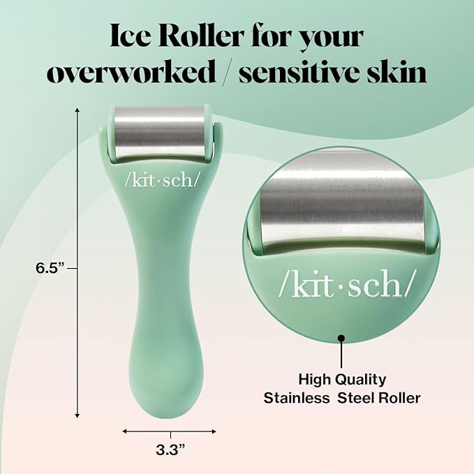 Kitsch Ice Roller for Face - Stainless Steel Ice Face Rollers for Women - Soothes Facial Puffiness, Sore Muscles, and Headaches | Self Care Gifts for Women - Minty Green