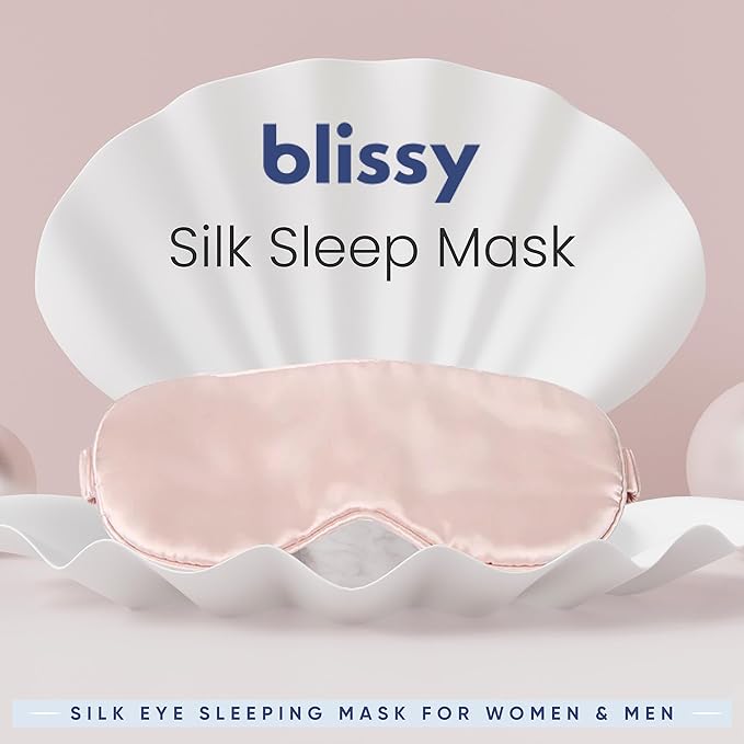 Blissy Silk Sleep Mask - Silk Eye Sleeping Mask for Women & Men for Total Blackout - 100% Pure Mulberry Silk, 22 Momme 6a Fibers - Blindfold Silk Sleep Mask Side Sleeper Eye Cover (Pink)