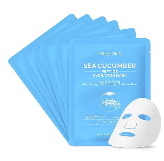 Face Mask Skincare 6 Pack,Sea Cucumber Peptide Facial Masks,Sodium Hyaluronate Ceramide Formulated Facial Masks Deep Moisturizing Face Masks
