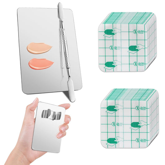 Makeup Mixing Palette Set Includes Make Up Spatula, 100 Pieces of Makeup Hand Palette Single Use Cosmetic Tape, Foundation Palettes with Finger Ring on The Back for Make Up Artist