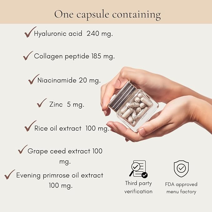 Skincare Capsule-Multivitamin for Support Skin - Hyaluronic Acid, Collagen, and Niacinamide Hydrating from Within, Supplement for Healthy Glow Skin.