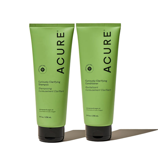 Acure Curiously Clarifying Shampoo and Conditioner Set - Daily Deep Cleansing & Hydrating Set for Women & Men, Detox for Oily Hair & Scalp Build Up, Paraben Free, Sulfate Free - 8 fl oz (2 Pack)