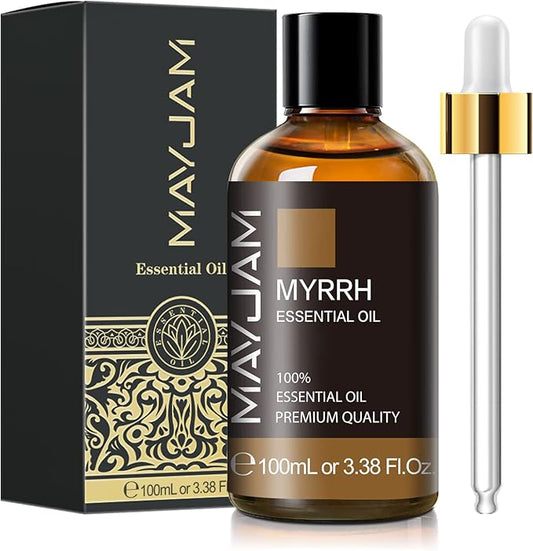 Myrrh Essential Oil 100ML/3.38FL.OZ, MAYJAM Premium Myrrh Oil Essential Oils with Glass Dropper, Great for Diffuser and Candle Making
