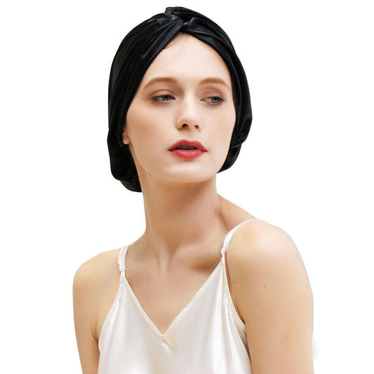ZIMASILK 22 Momme 100% Mulberry Silk Bonnet for Sleeping & Women Hair Care, Highest Grade 6A Silk Hair wrap for Sleeping with Premium Elastic Stay On Head (1Pc, Black)