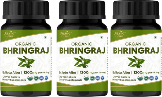 Bhringraj 120 Tablets | Eclipta Alba (Bhringraj) | USDA Organic Certified | Ayurvedic Hair Care | Organic and Natural 120tab - Pack of 3