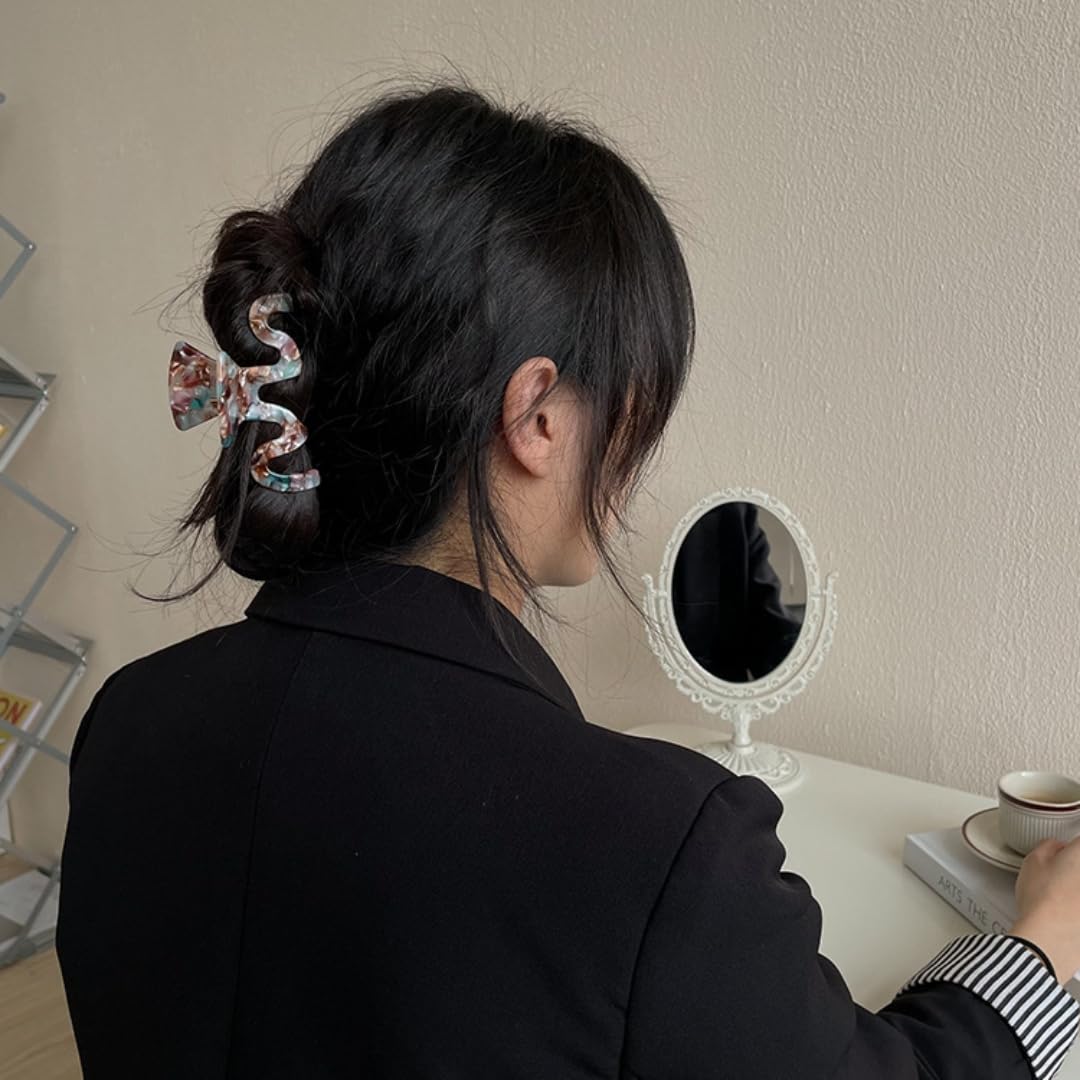 Large Tortoise Shell Claw Clip 3.5 Inch Cellulose Acetate Hair Claw Clips Checkered Hair Claw Clips French Design Hair Jaw Clamp for Women Ladies (2 Pack)