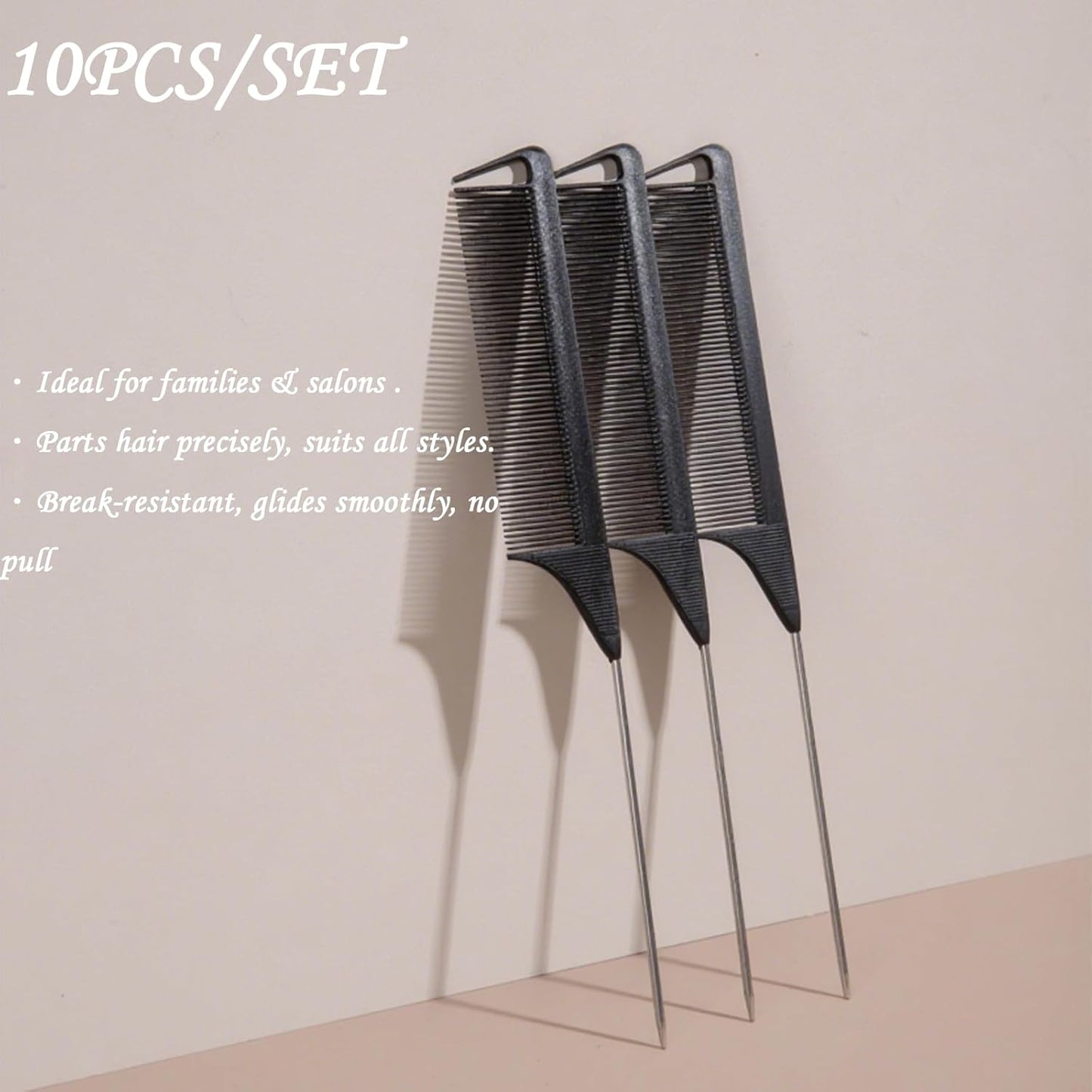 10PCS Highlighting Comb Rat Tail Comb for Parting Black