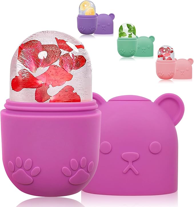 Ice Roller for Face & Eye, Facial Cold Massage Freezer Rollers, Multi-Functional Silicone Ice Face Mold Skin Care Tools for Puffiness Relief, Shrink Pores & Remove Fine Lines (Rose Red)