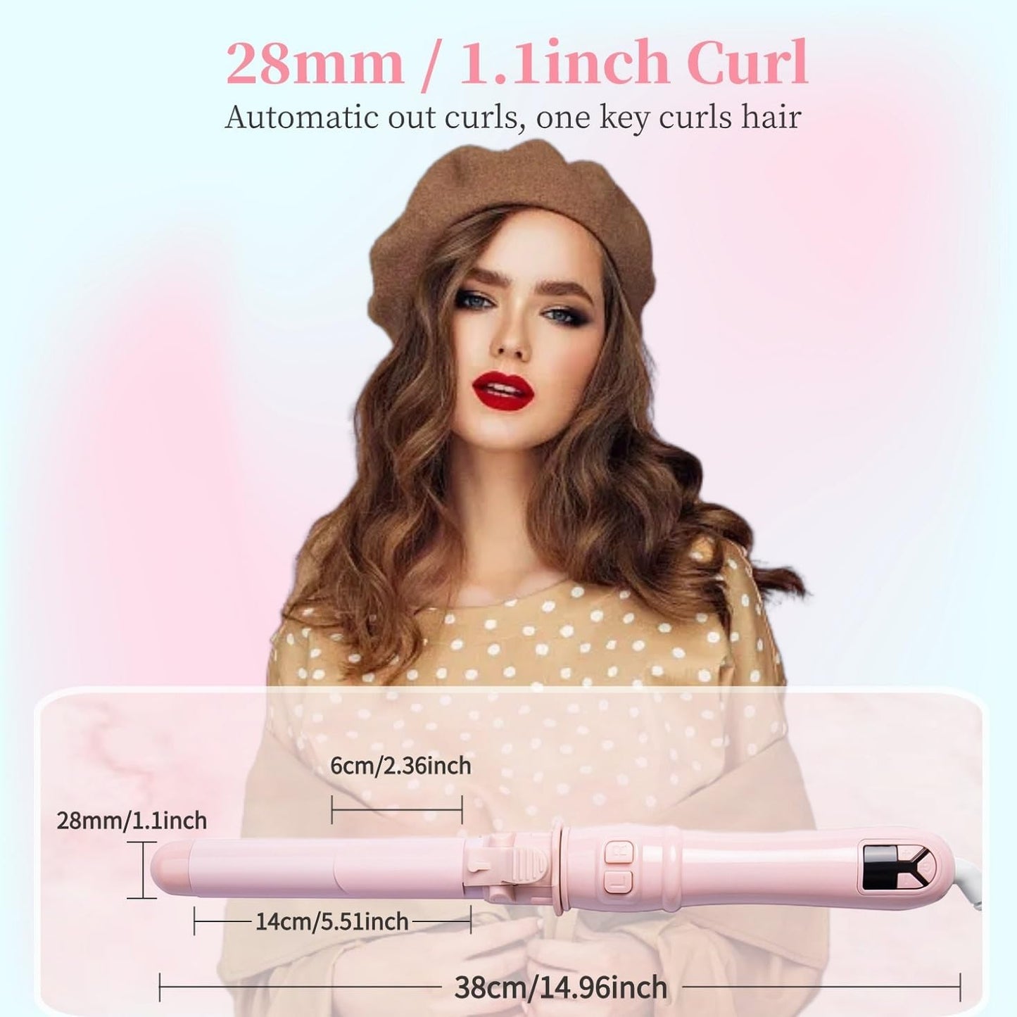 1.1 inch Automatic Curling Wand Rotating Curling Iron for Long Short Hair, Automatic Hair Curler with LED Display, Professional Hair Styling Irons Fast Heating