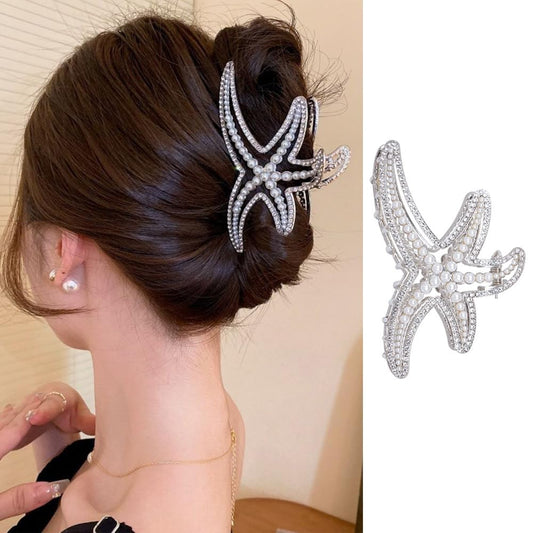 Starfish Hair Claw Clip for Thick or Thin Hair, 1PCS Sliver Starfish Hair Clips Strong Hold Large Shark Hair Jaw Clips Starfish Hair Accessories Decoration Non-Slip Clamp Clips for Women Hair Styling